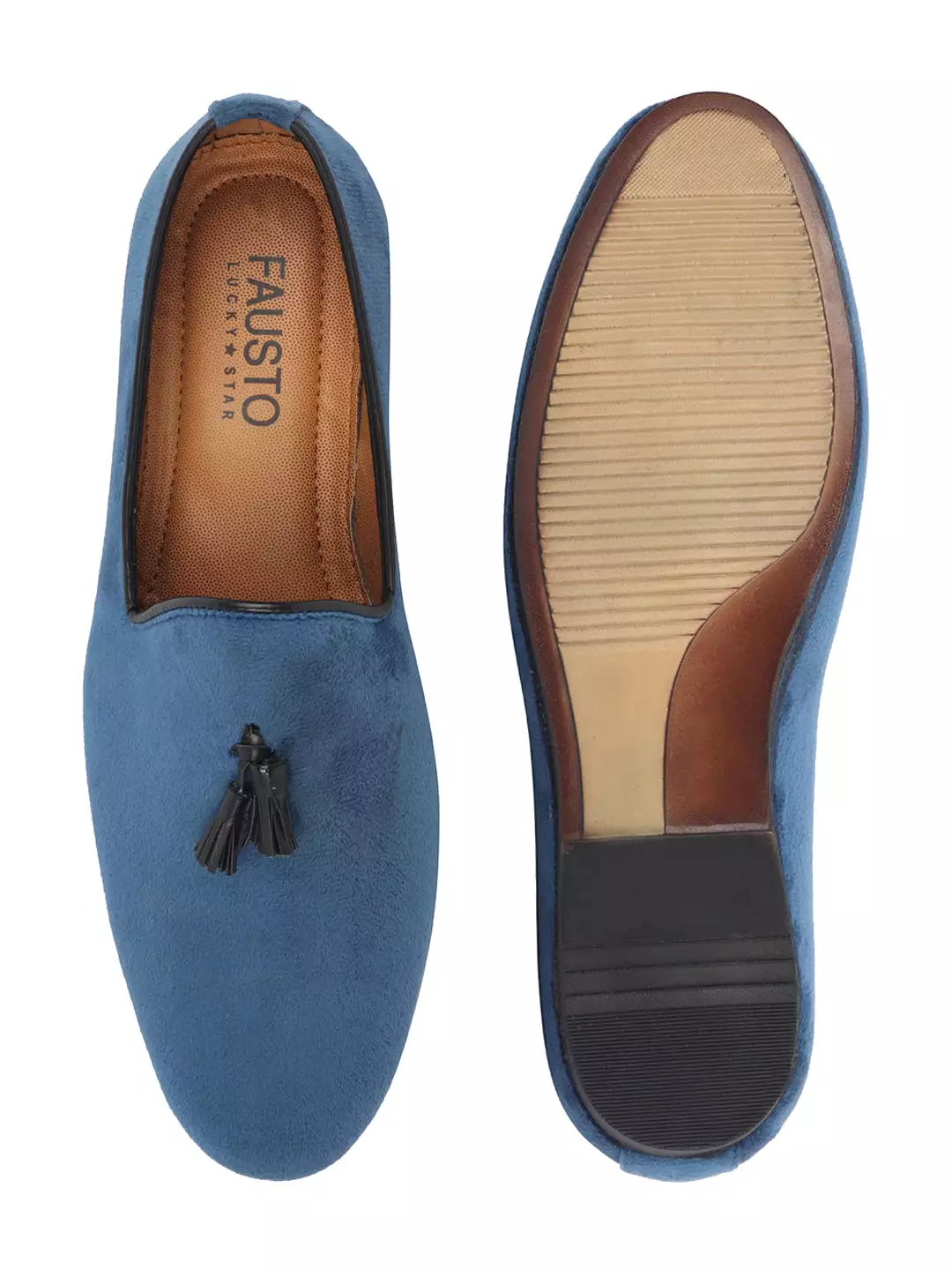 Men Blue Casual Velvet Slip-On Loafers