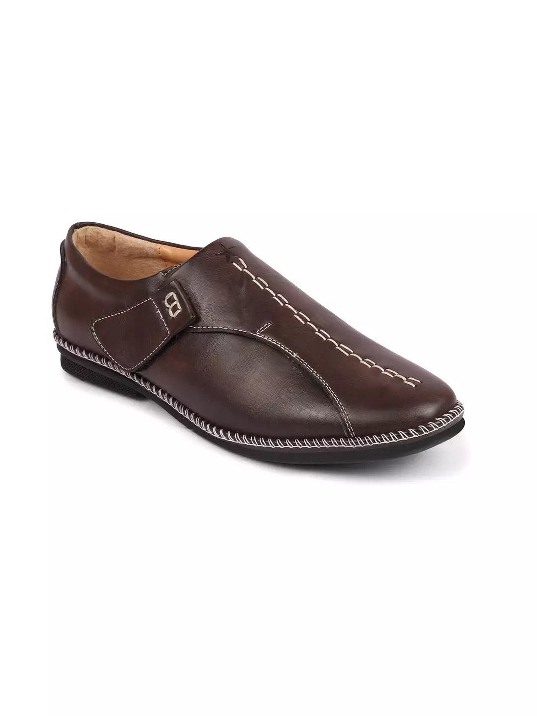 Men Brown Casual Cap Toe Hand Stitched Sandal Style Slip On Shoes