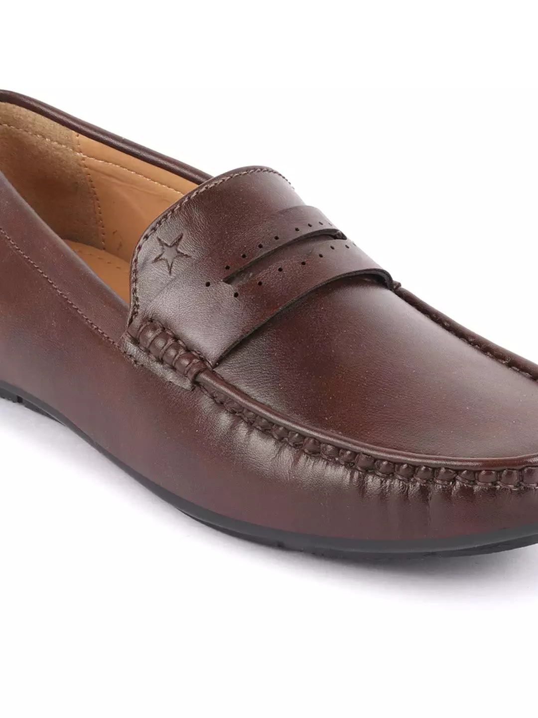 Men Brown Slip On Hand Stitched Driving Loafers Casual Shoes