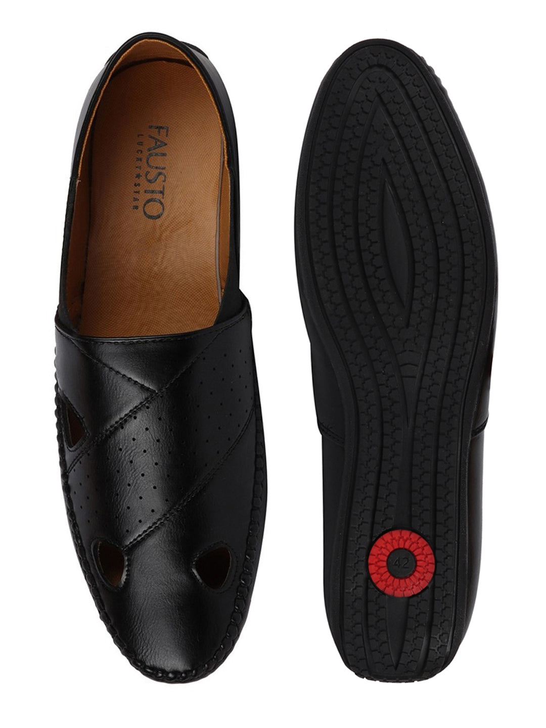 Men Ethnic Black Hand Stitched Juttis & Mojaris