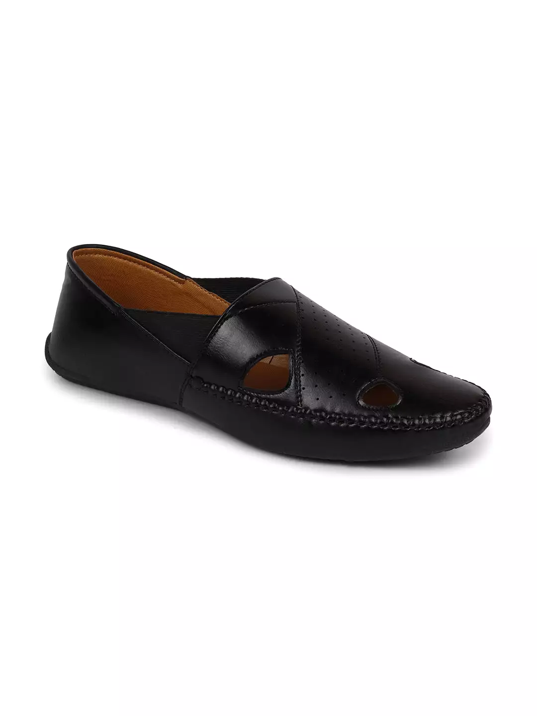 Men Ethnic Black Hand Stitched Juttis & Mojaris