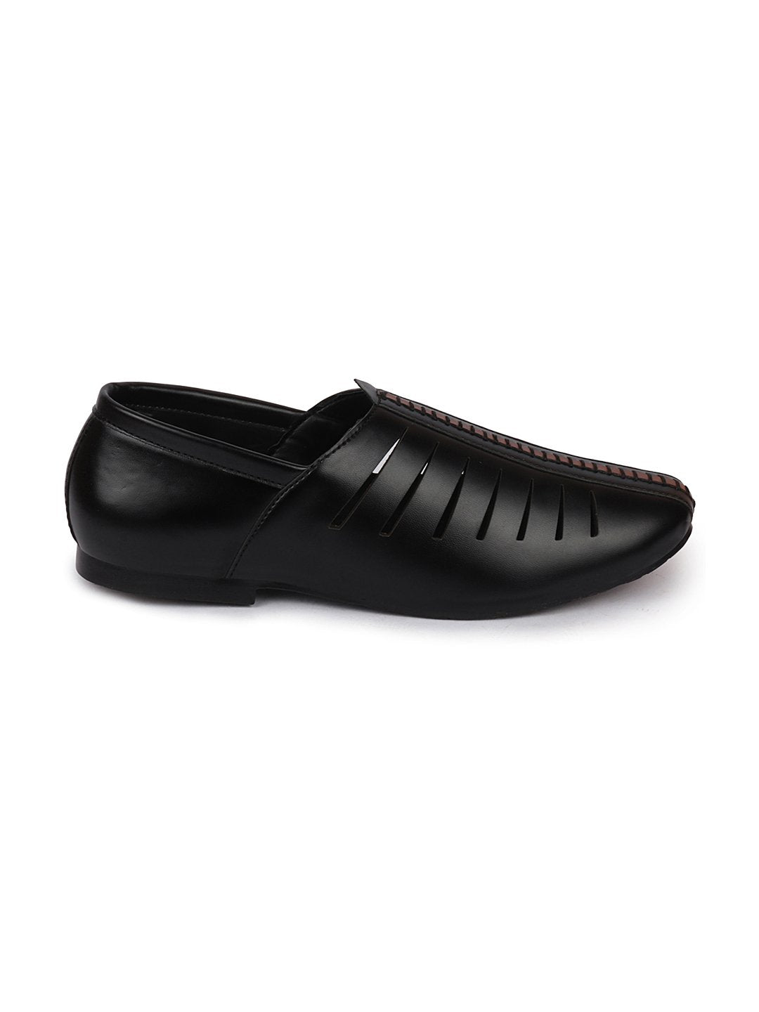 Men Ethnic Black Hand Stitched Laser Cut Juttis and Mojaris