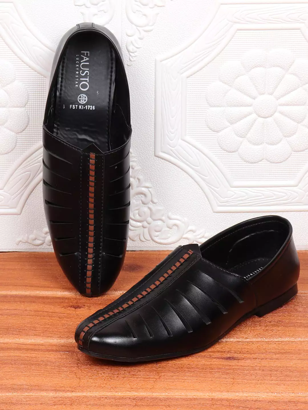 Men Ethnic Black Hand Stitched Laser Cut Juttis and Mojaris