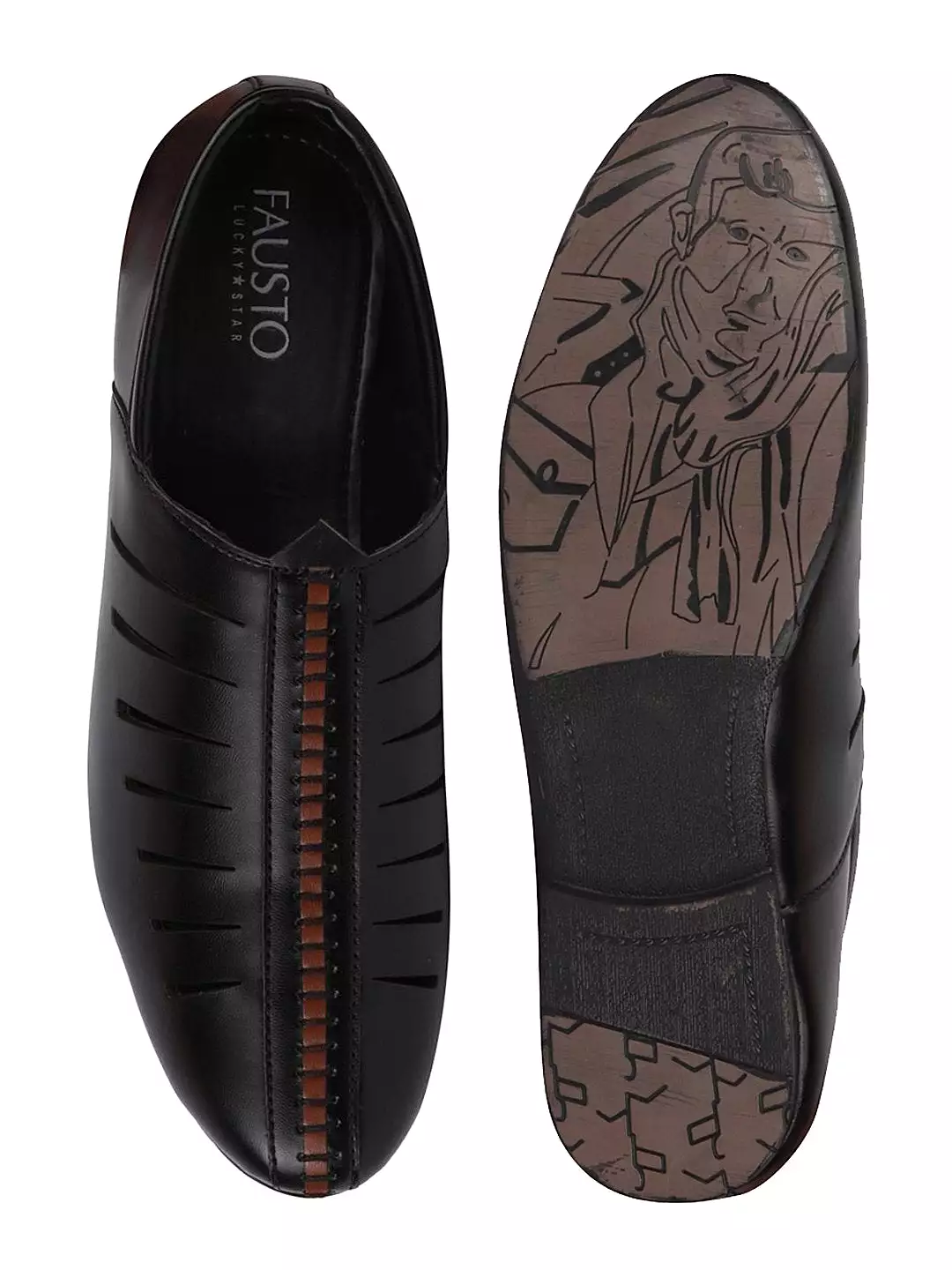 Men Ethnic Black Hand Stitched Laser Cut Juttis and Mojaris