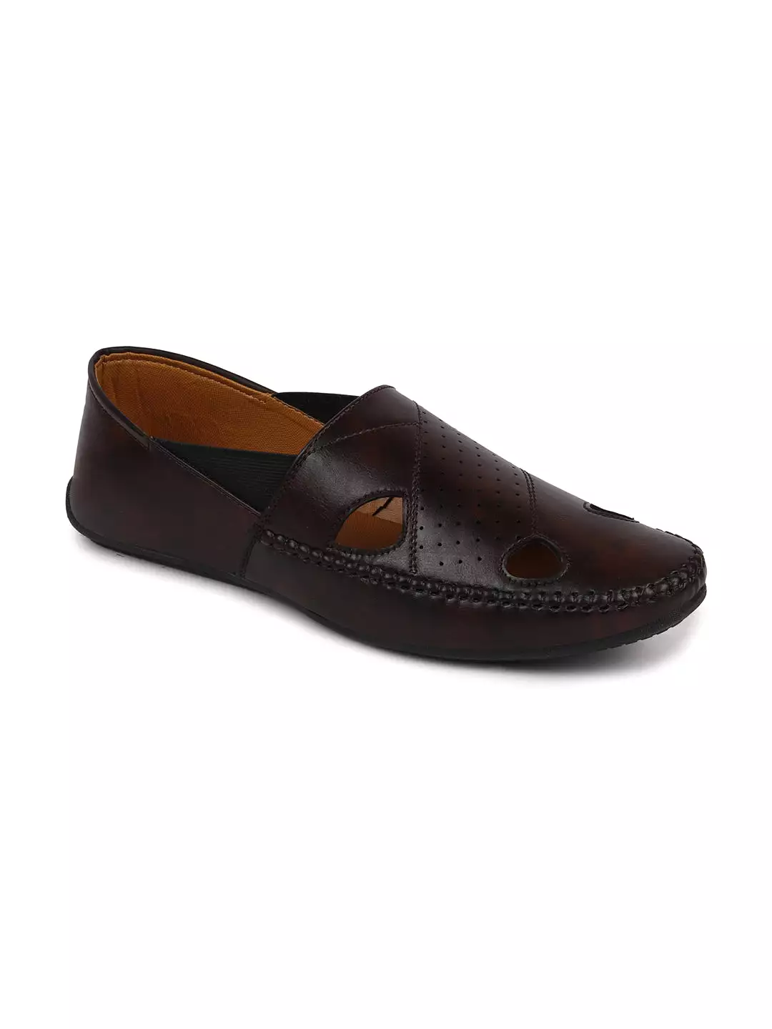 Men Ethnic Brown Hand Stitched Juttis & Mojaris