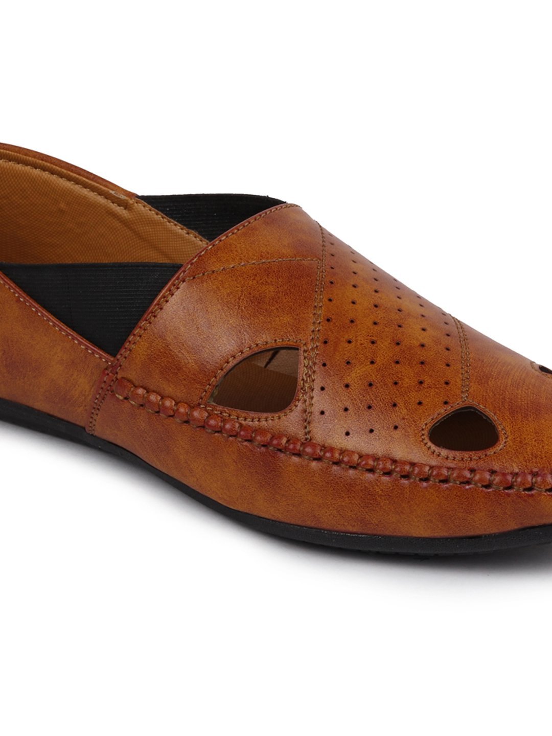 Men Ethnic Tan Hand Stitched Juttis & Mojaris