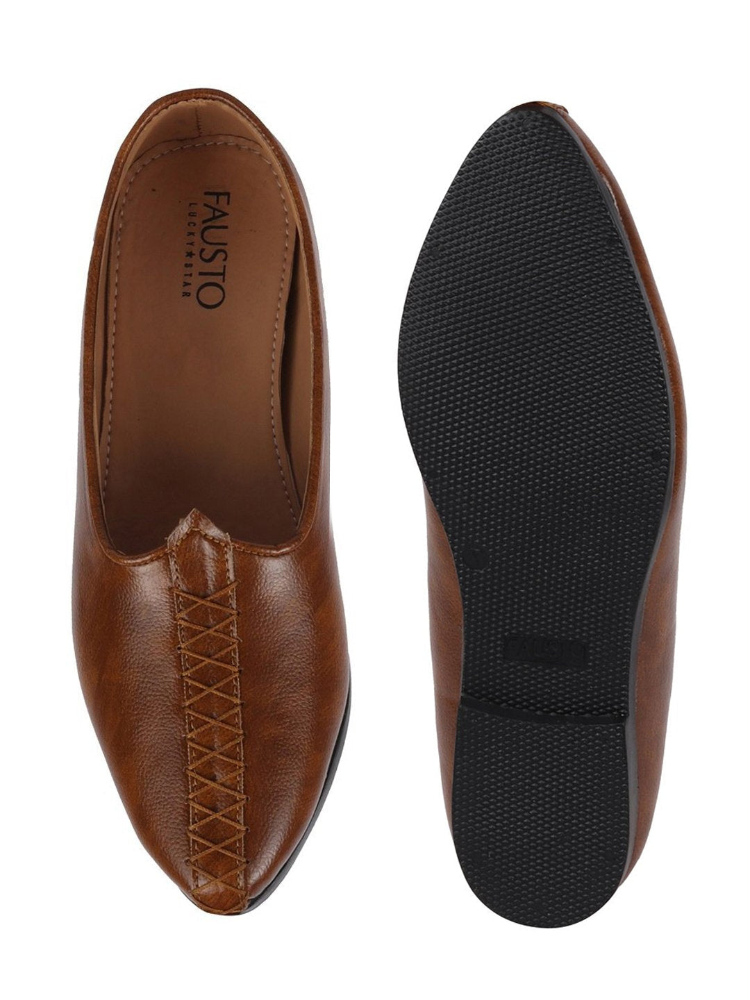 Men Ethnic Tan Hand Stitched Juttis & Mojaris