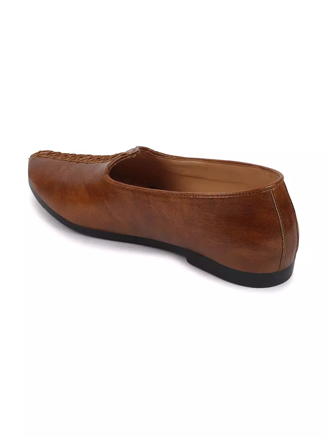 Men Ethnic Tan Hand Stitched Juttis & Mojaris