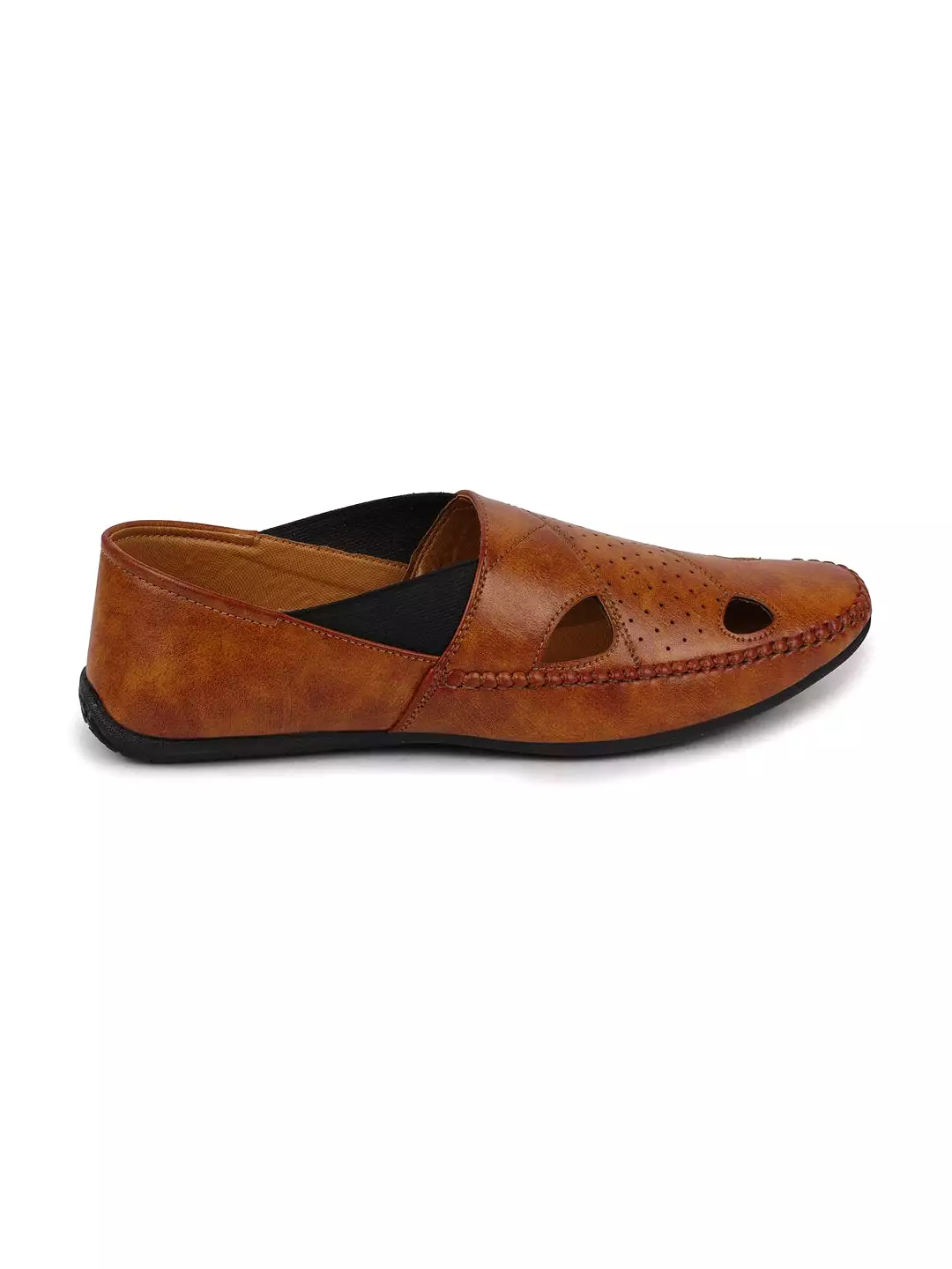 Men Ethnic Tan Hand Stitched Juttis & Mojaris