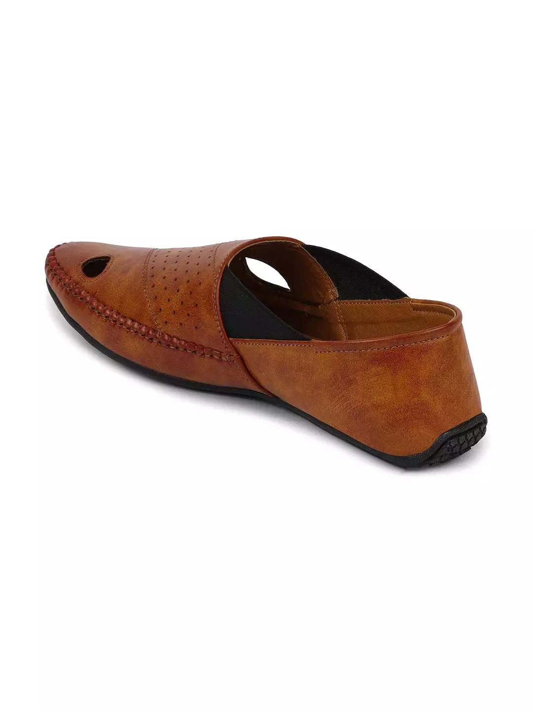 Men Ethnic Tan Hand Stitched Juttis & Mojaris