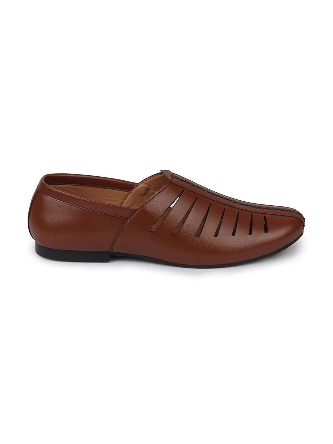 Men Ethnic Tan Hand Stitched Laser Cut Juttis and Mojaris