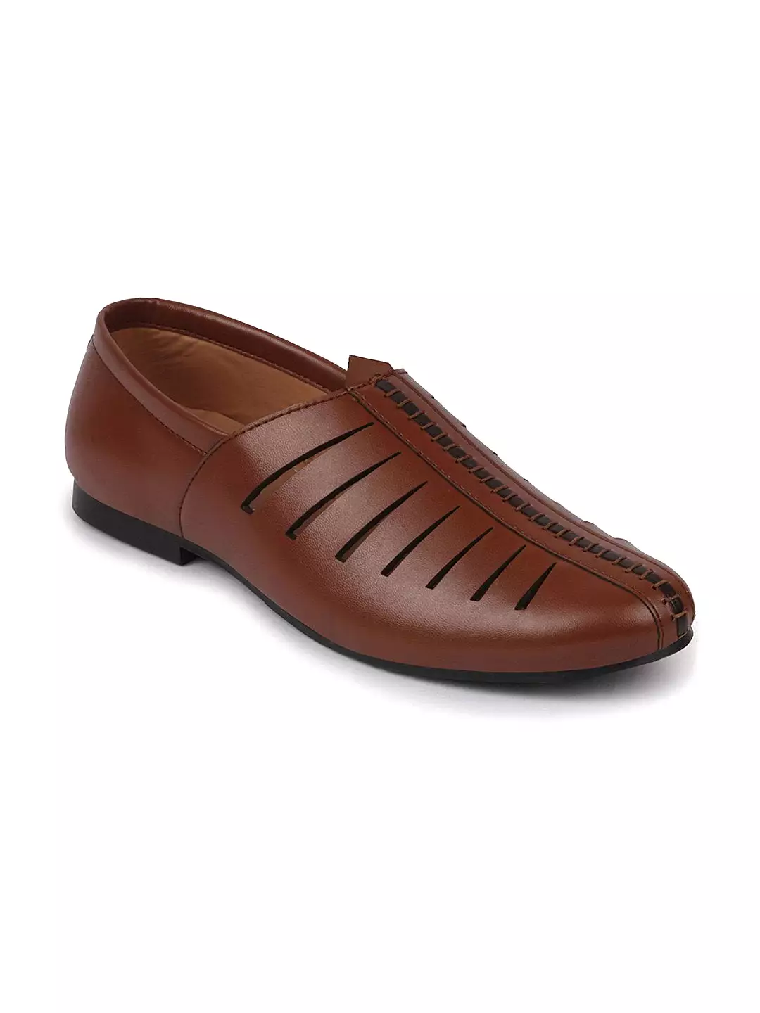 Men Ethnic Tan Hand Stitched Laser Cut Juttis and Mojaris