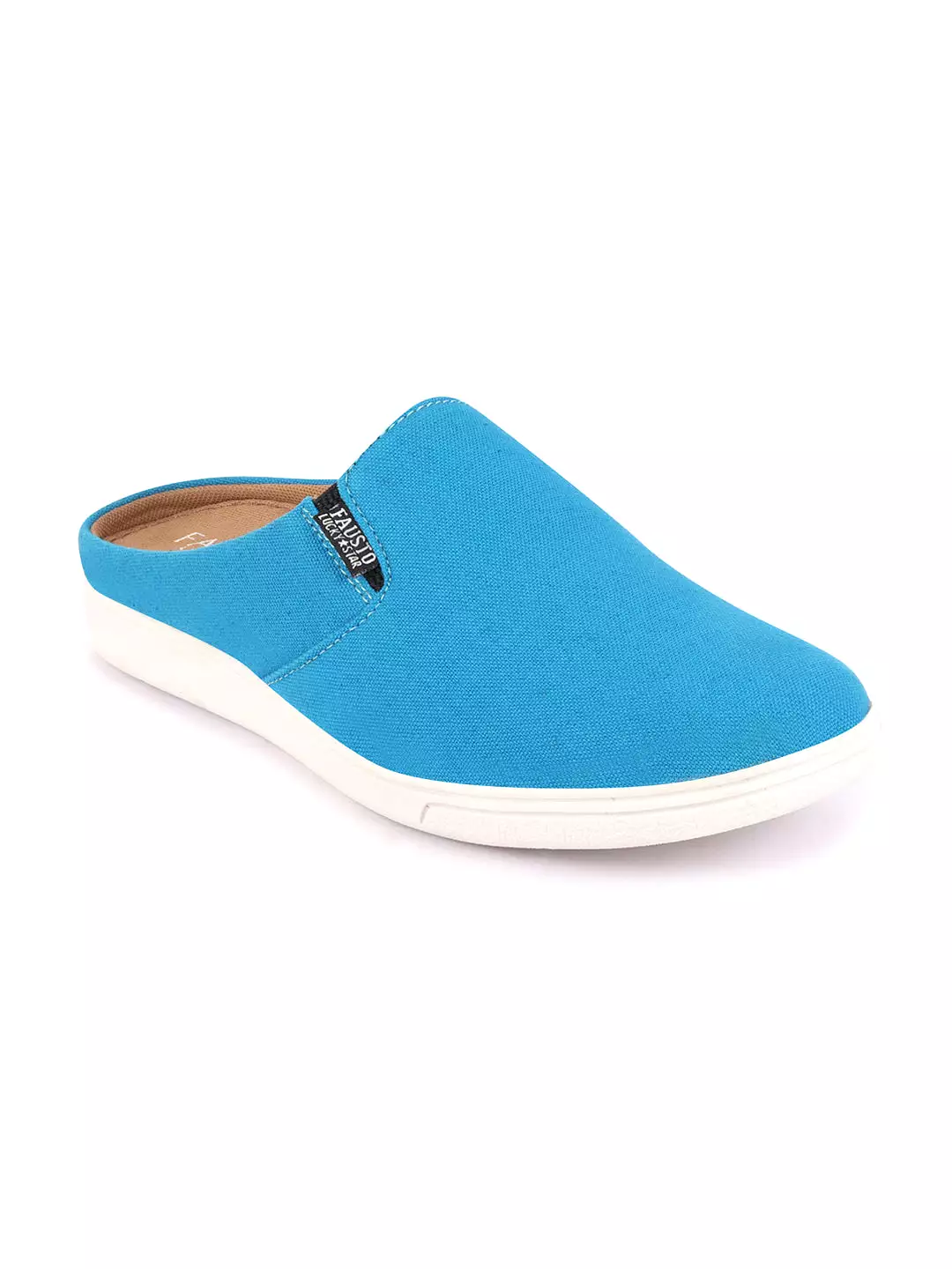 Men Light Blue Casual Back Open Canvas Stylish Slip On Shoes