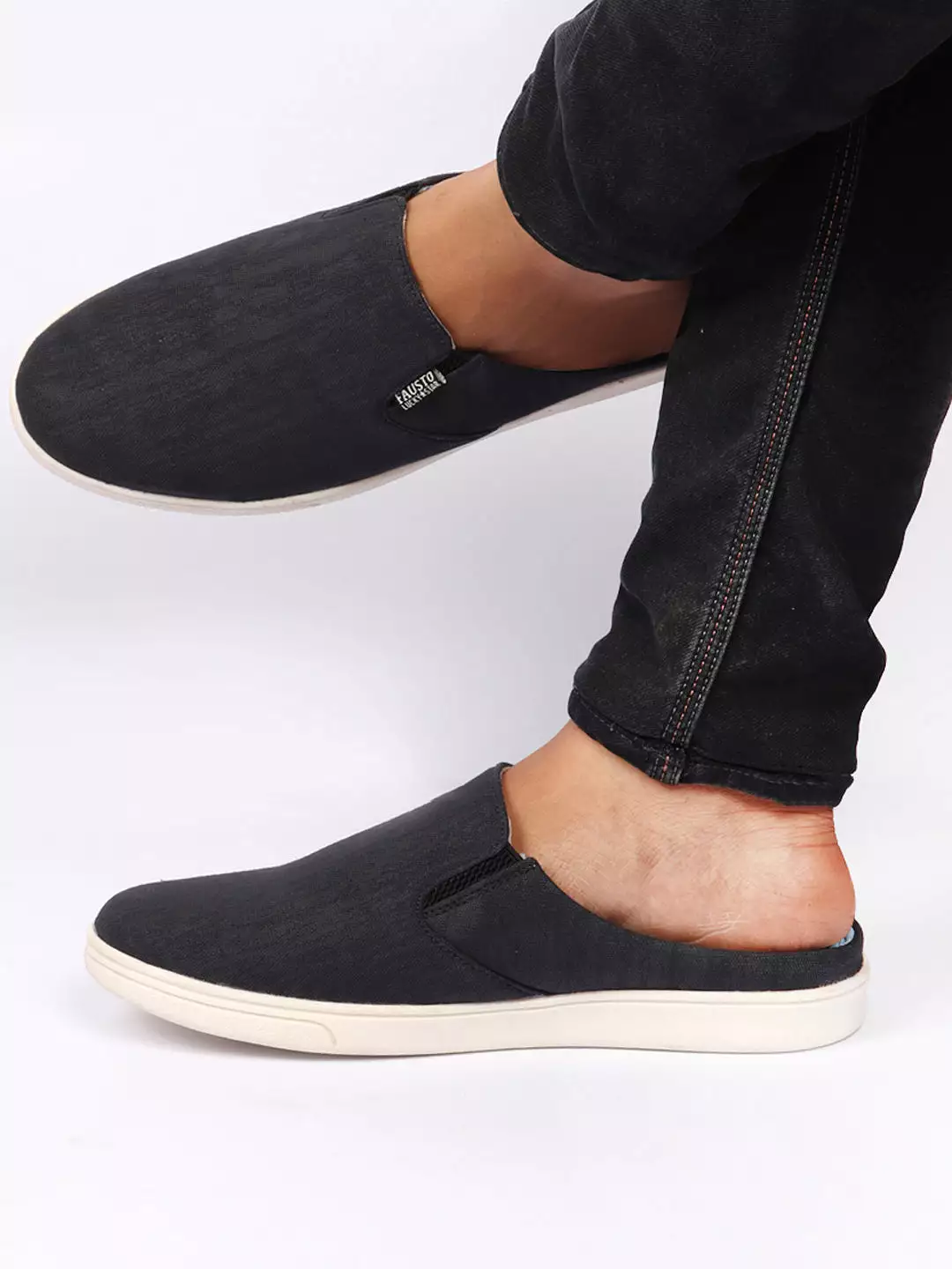 Men Navy Blue Casual Back Open Canvas Stylish Slip On Shoes