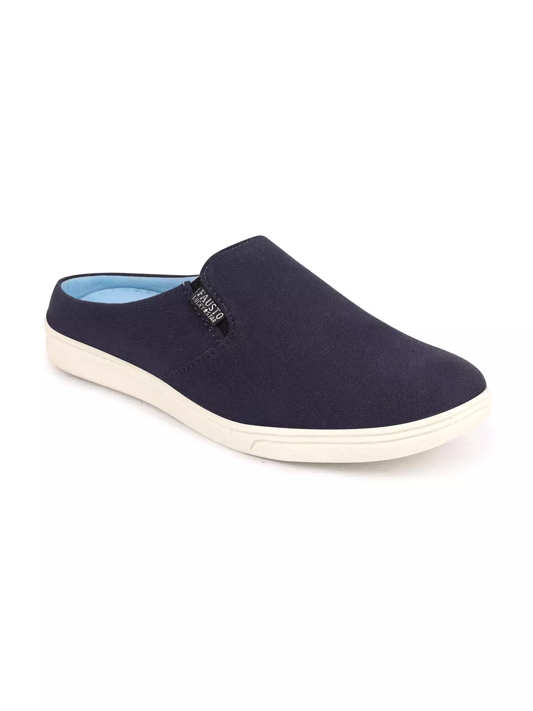 Men Navy Blue Casual Back Open Canvas Stylish Slip On Shoes