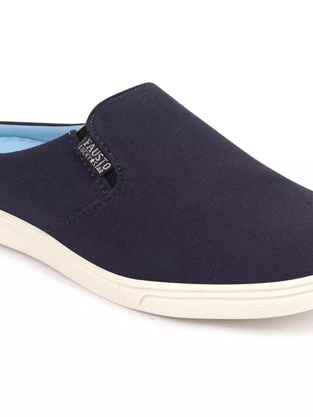 Men Navy Blue Casual Back Open Canvas Stylish Slip On Shoes