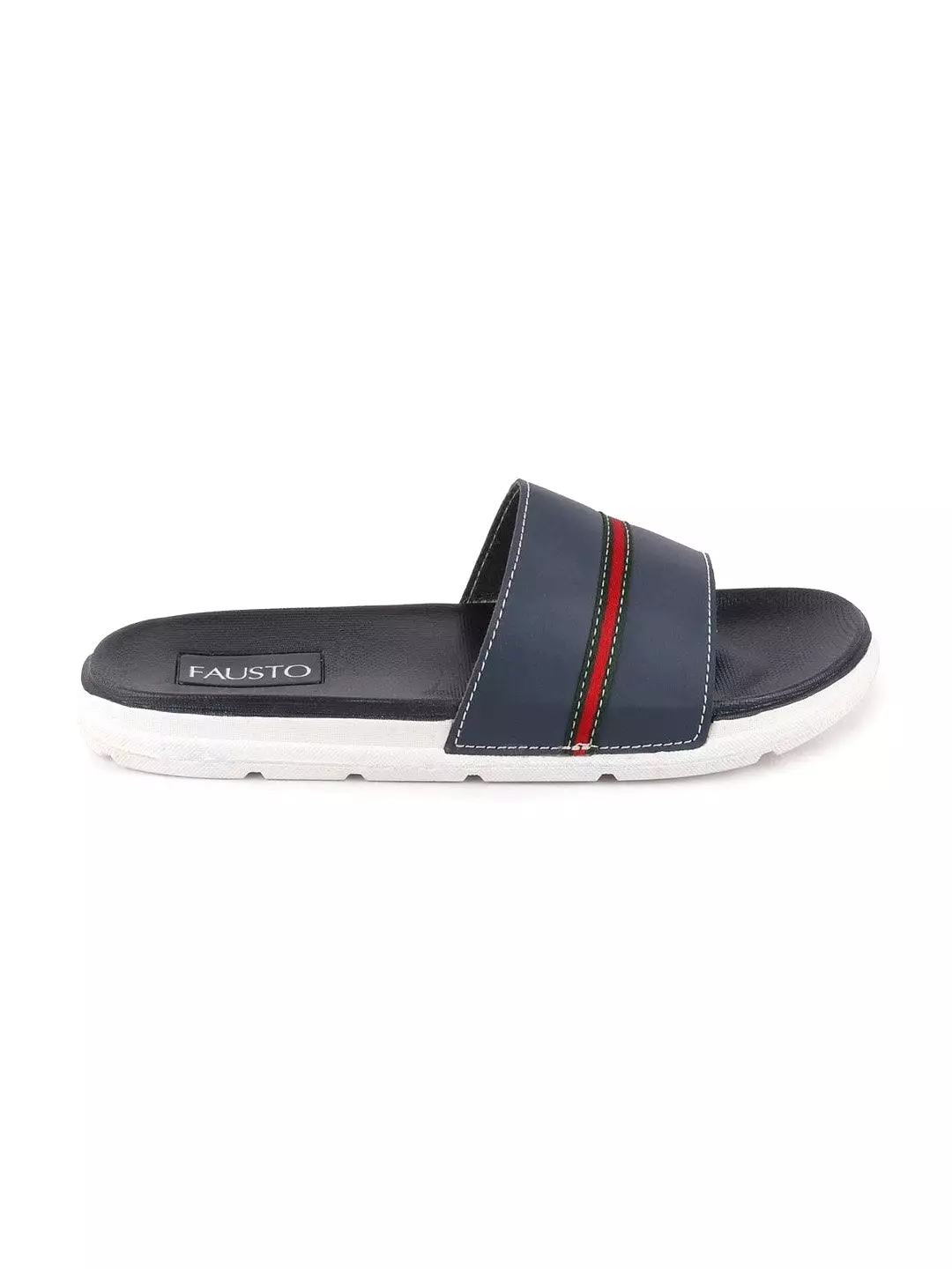 Men Navy Blue Casual Slip-On Color Block Slider Flip-Flops