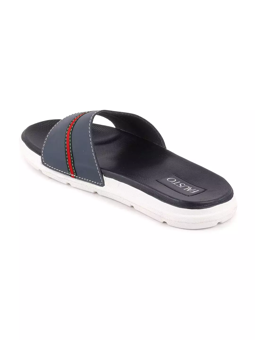 Men Navy Blue Casual Slip-On Color Block Slider Flip-Flops