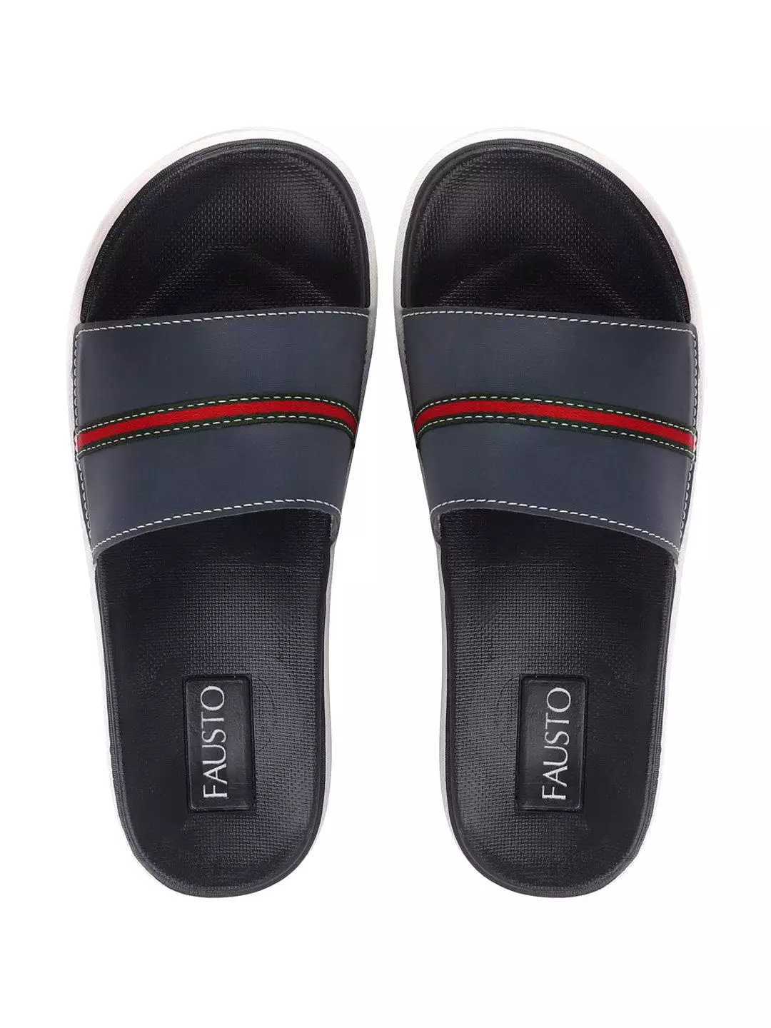 Men Navy Blue Casual Slip-On Color Block Slider Flip-Flops