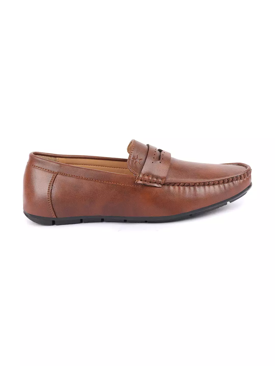 Men Tan Slip On Hand Stitched Driving Loafers Casual Shoes