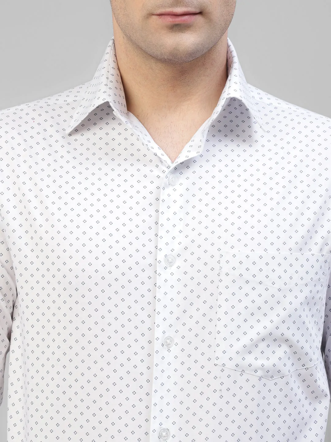 Men White Micro Ditsy Printed Pure Cotton Slim Fit Formal Shirt