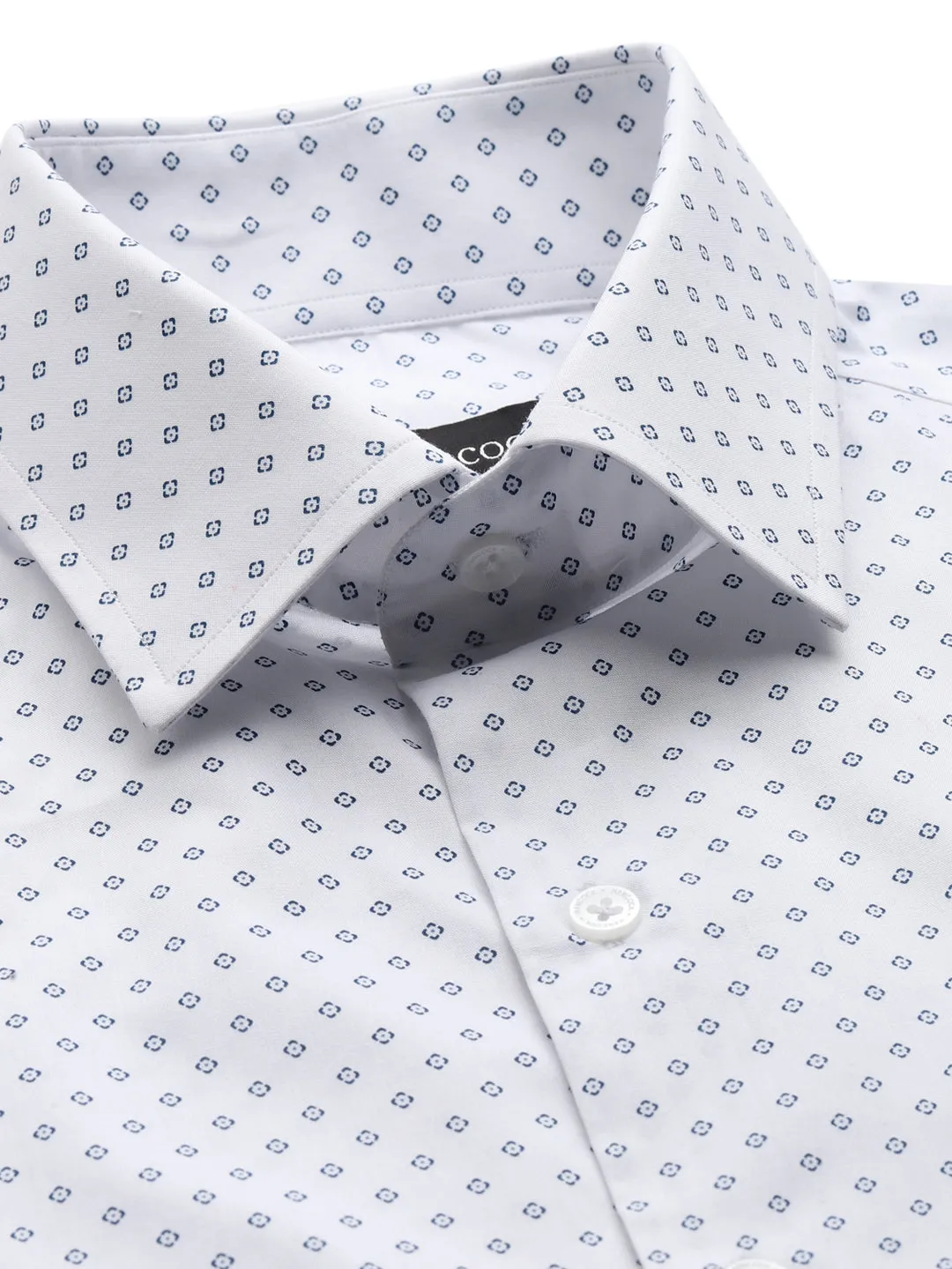 Men White Micro Ditsy Printed Pure Cotton Slim Fit Formal Shirt