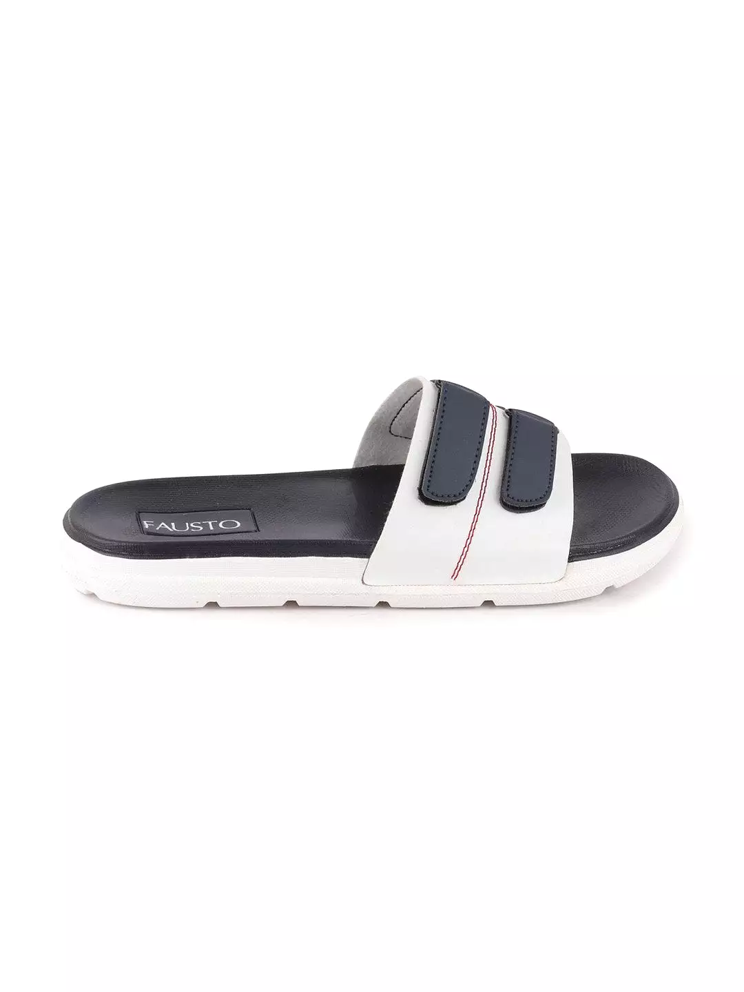 Men White/Navy Blue Casual Slip-On Multistrap Slider Flip-Flops