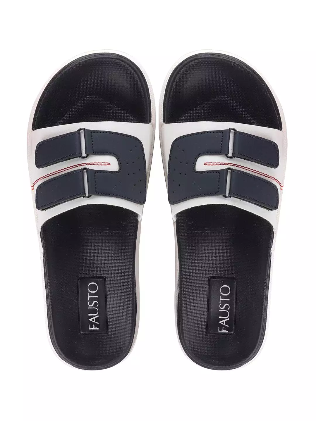 Men White/Navy Blue Casual Slip-On Multistrap Slider Flip-Flops