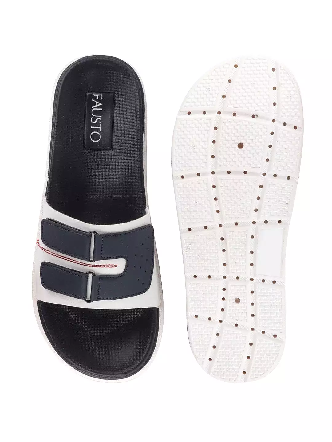 Men White/Navy Blue Casual Slip-On Multistrap Slider Flip-Flops