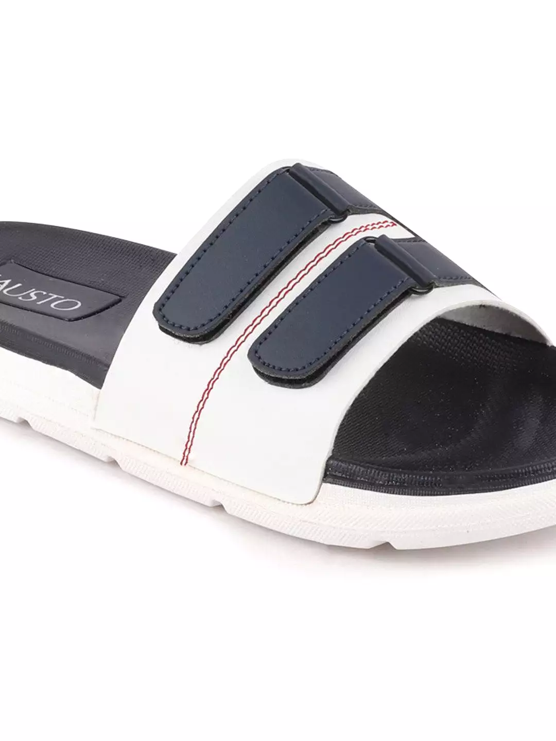 Men White/Navy Blue Casual Slip-On Multistrap Slider Flip-Flops