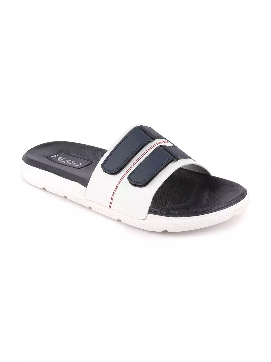 Men White/Navy Blue Casual Slip-On Multistrap Slider Flip-Flops