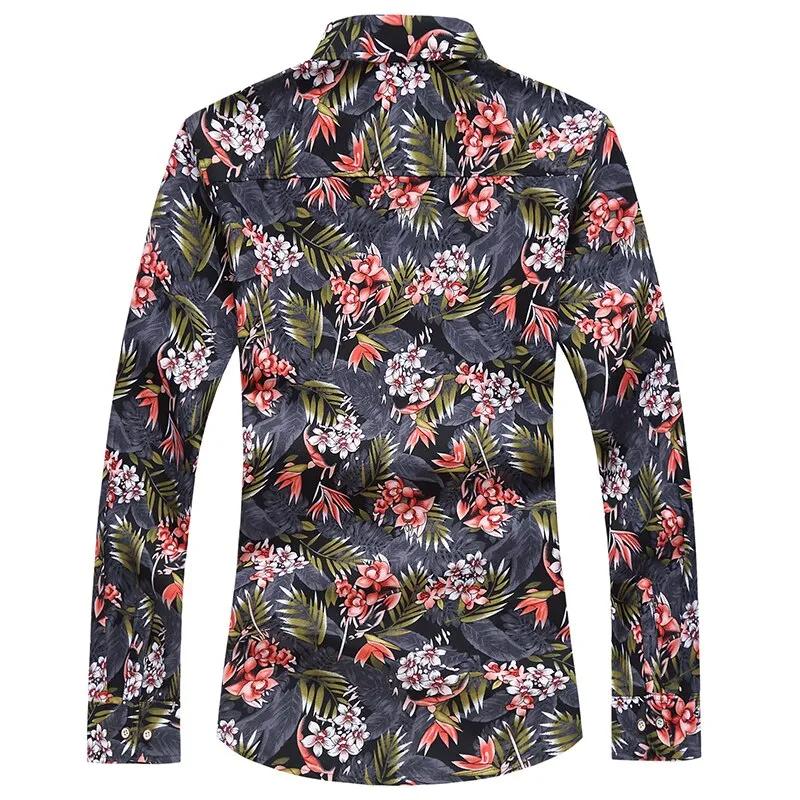 Men's Casual Flower Printed Broadcloth Long Sleeve Slim Fit Shirt