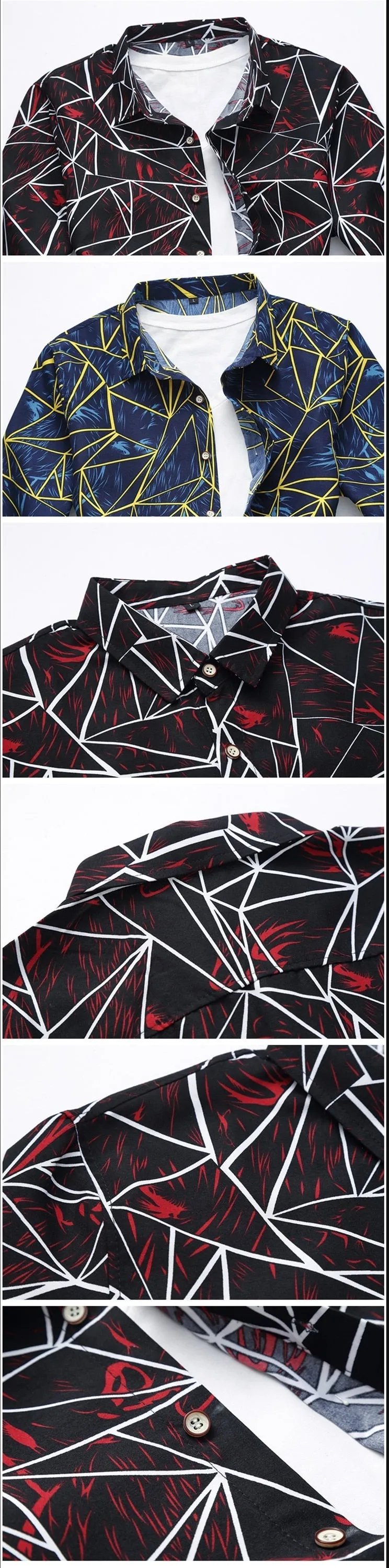 Men's Casual Flower Printed Broadcloth Long Sleeve Slim Fit Shirt