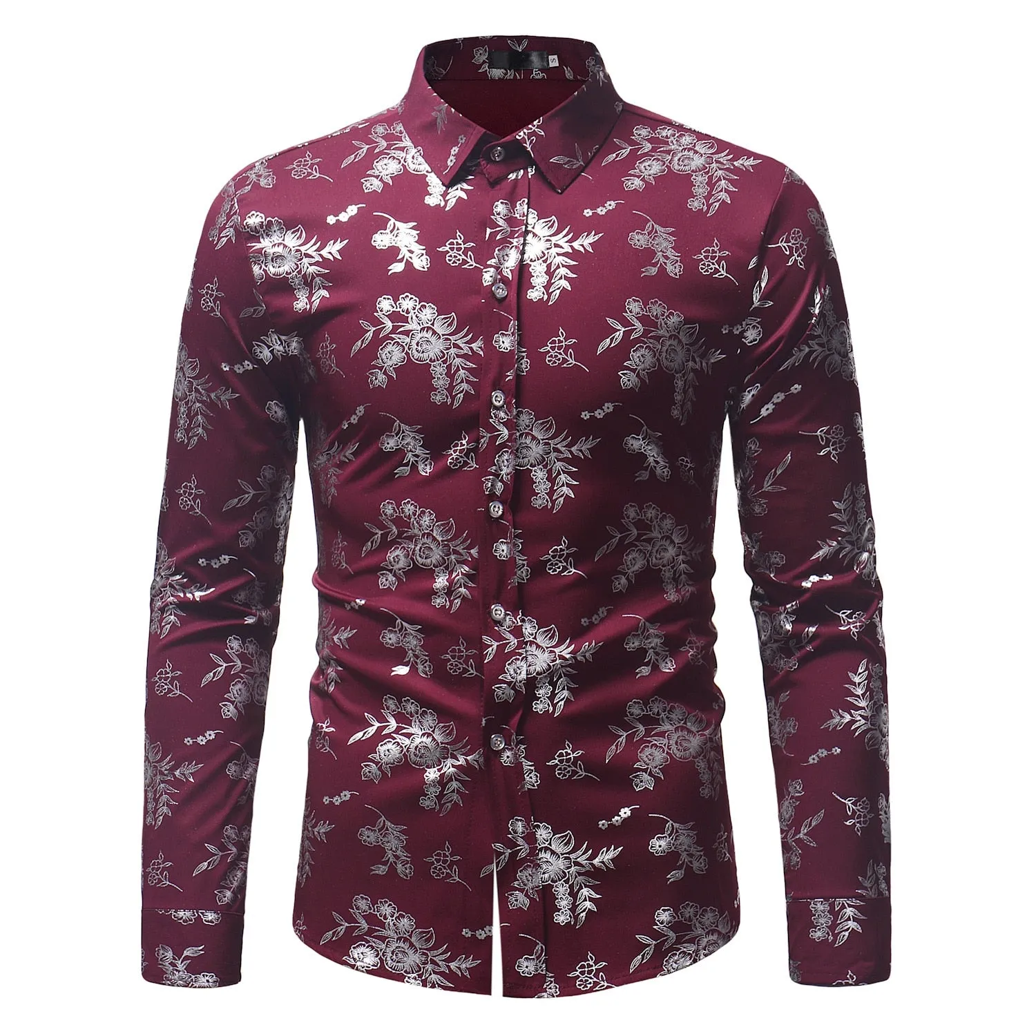 Men's Polyester Butterfly Printed Pattern Slim Fit Long Sleeve Shirt