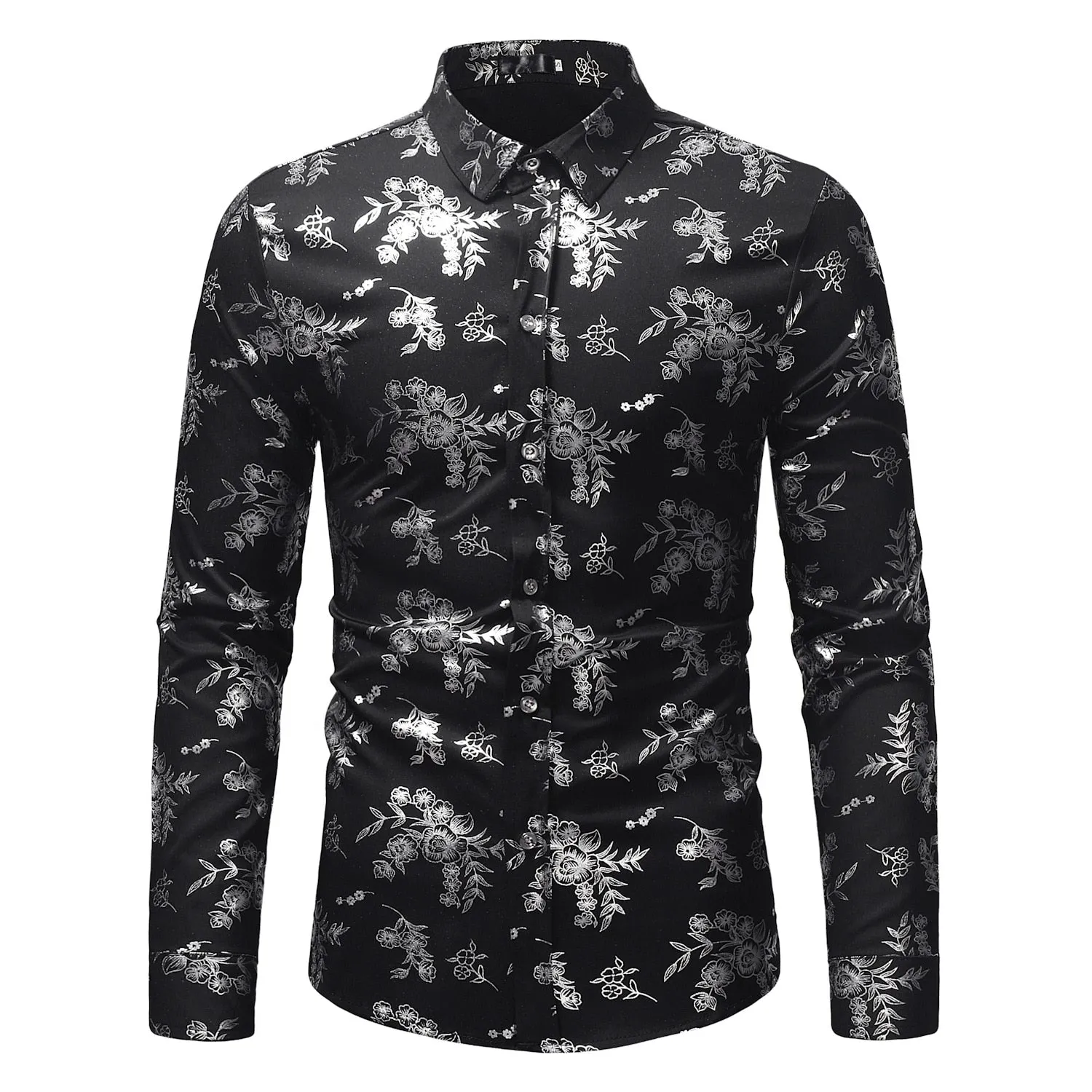 Men's Polyester Butterfly Printed Pattern Slim Fit Long Sleeve Shirt