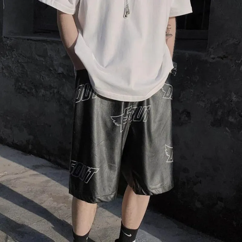 Men's Summer Hip-Hop Mid-Waist Letter Printed Pattern Loose Fit Shorts