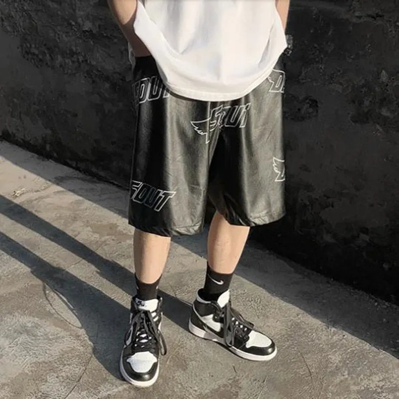 Men's Summer Hip-Hop Mid-Waist Letter Printed Pattern Loose Fit Shorts