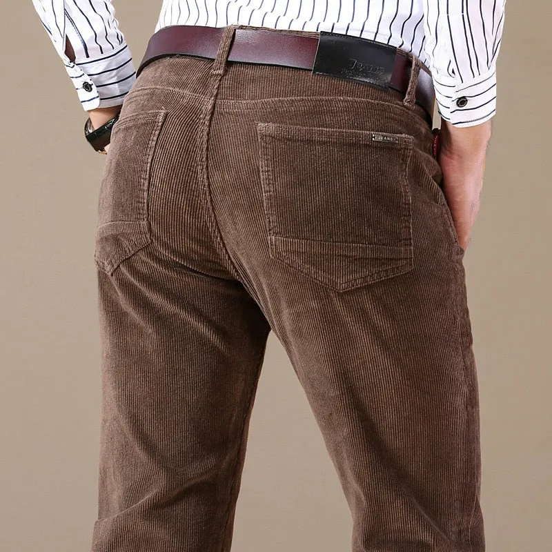 Men's Winter Vintage Style Cotton Mid Waist Casual Business Dress Pants