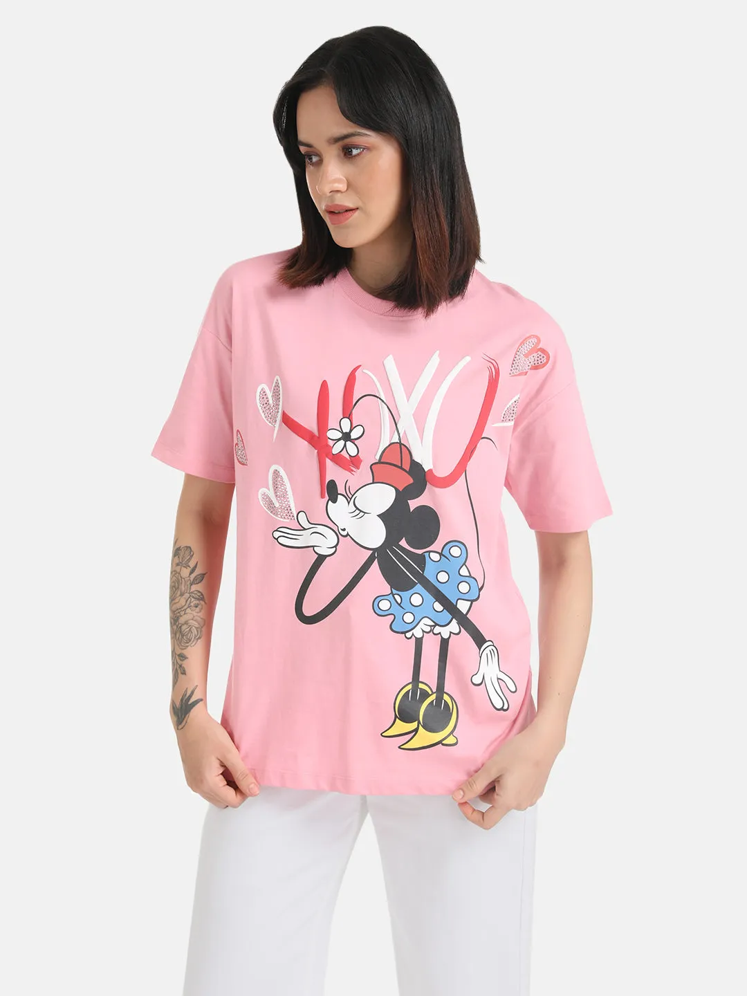 Minnie Mouse  Disney Printed Long T-Shirt With Stick On Studs