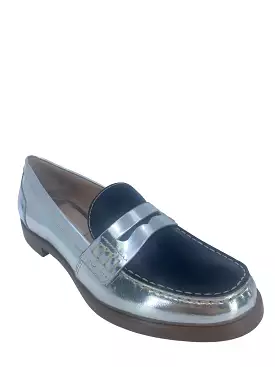 Miu Miu Metallic Silver and Black Leather Penny Loafers Size 37 IT