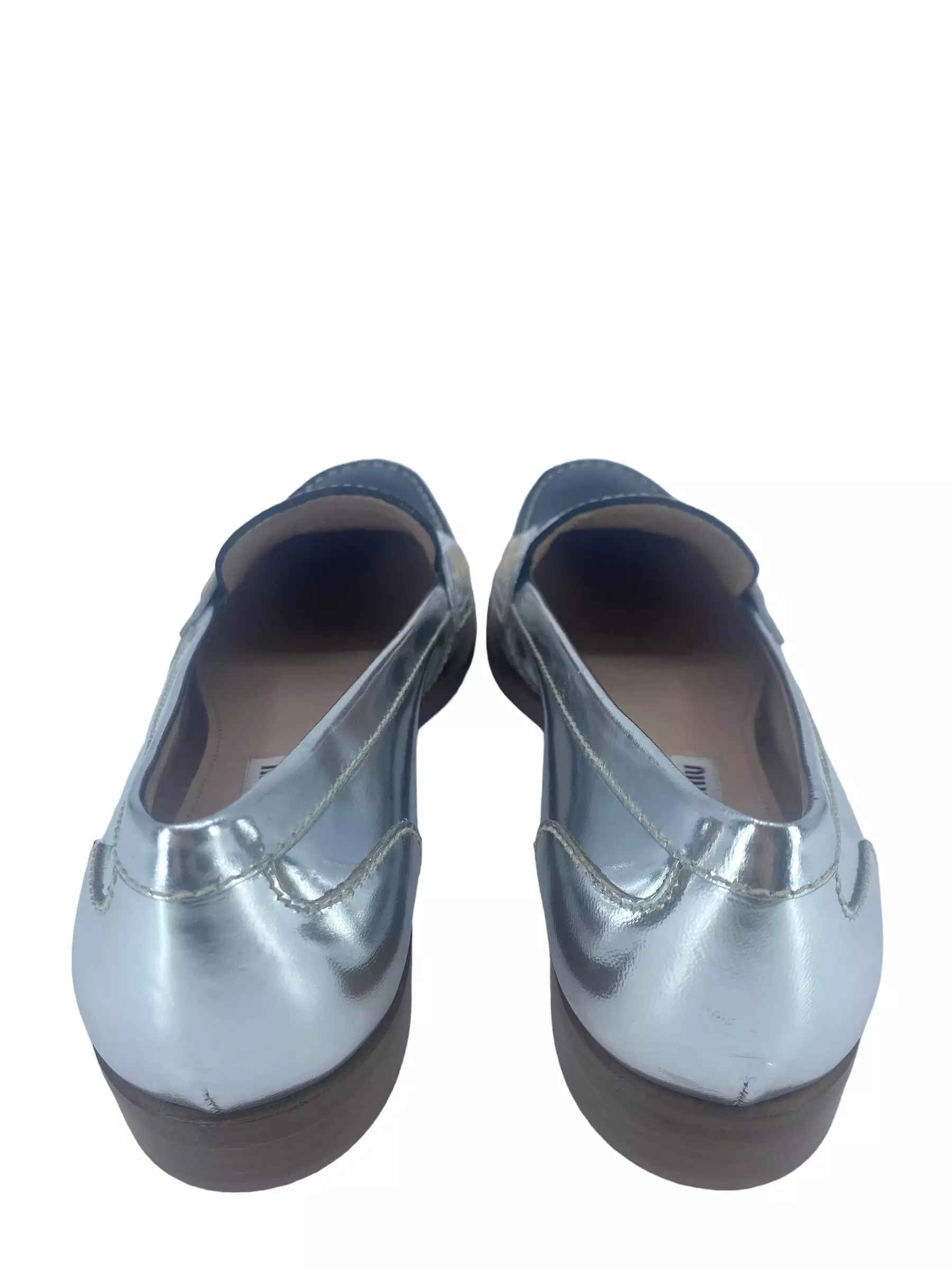 Miu Miu Metallic Silver and Black Leather Penny Loafers Size 37 IT