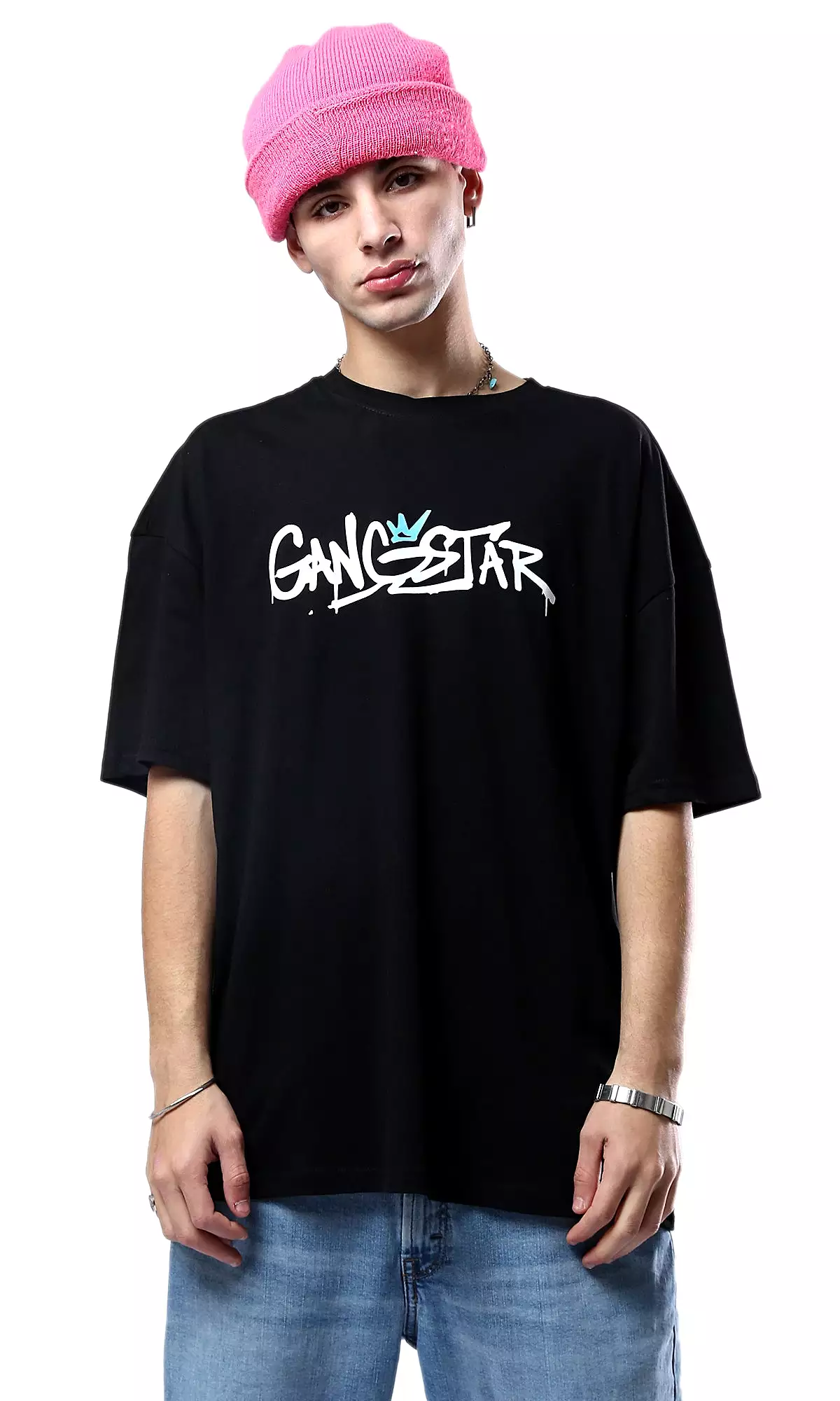 O178388 Slip On Relaxed Fit Printed Gangstar Black Tee