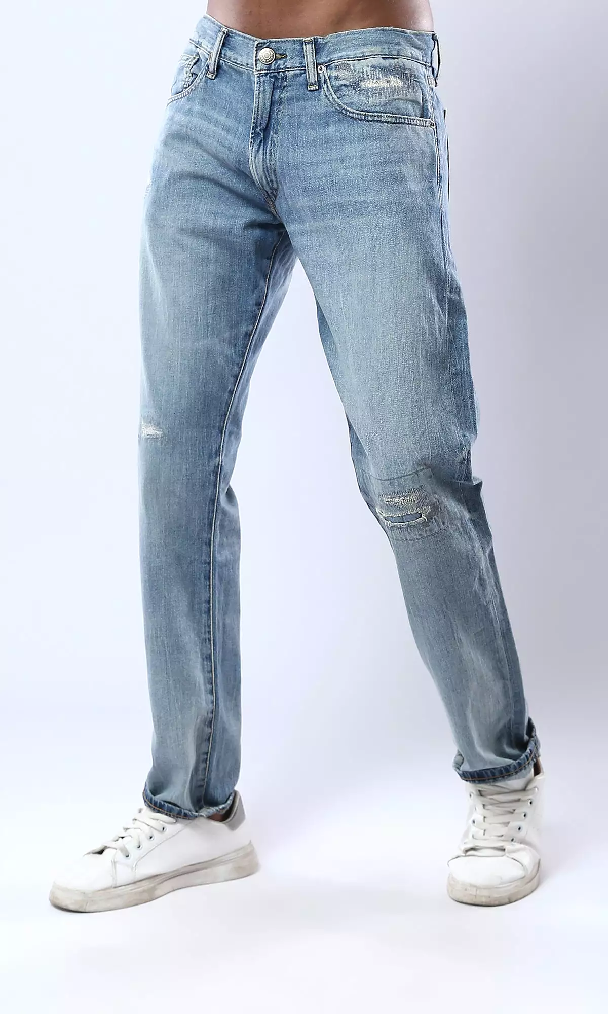 O178839 Light Blue Casual Jeans With Front Stitches