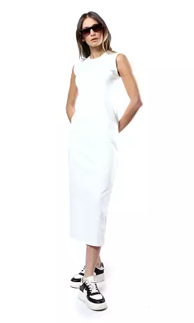 O182018 Slip On Casual Off-White Midi Dress