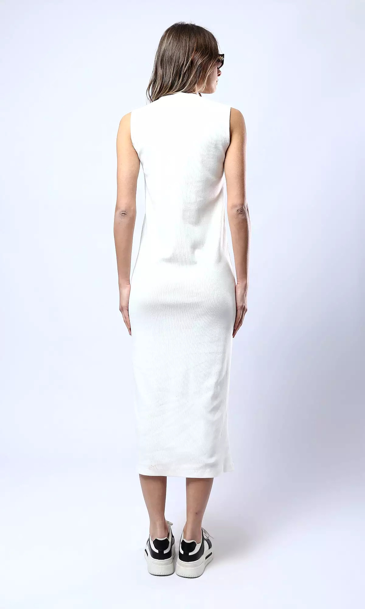 O182018 Slip On Casual Off-White Midi Dress