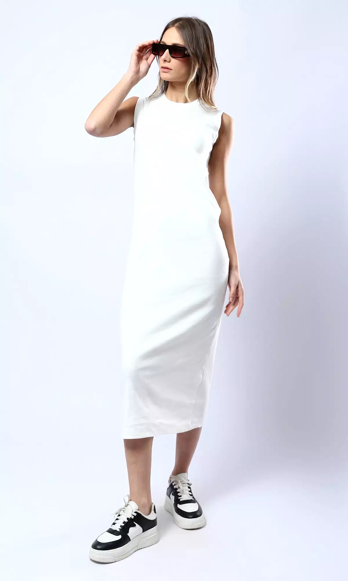 O182018 Slip On Casual Off-White Midi Dress