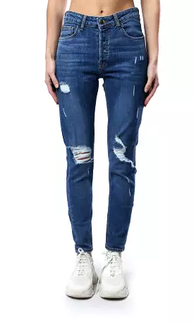 O182214 Standard Blue Casual Ripped Skinny Jeans