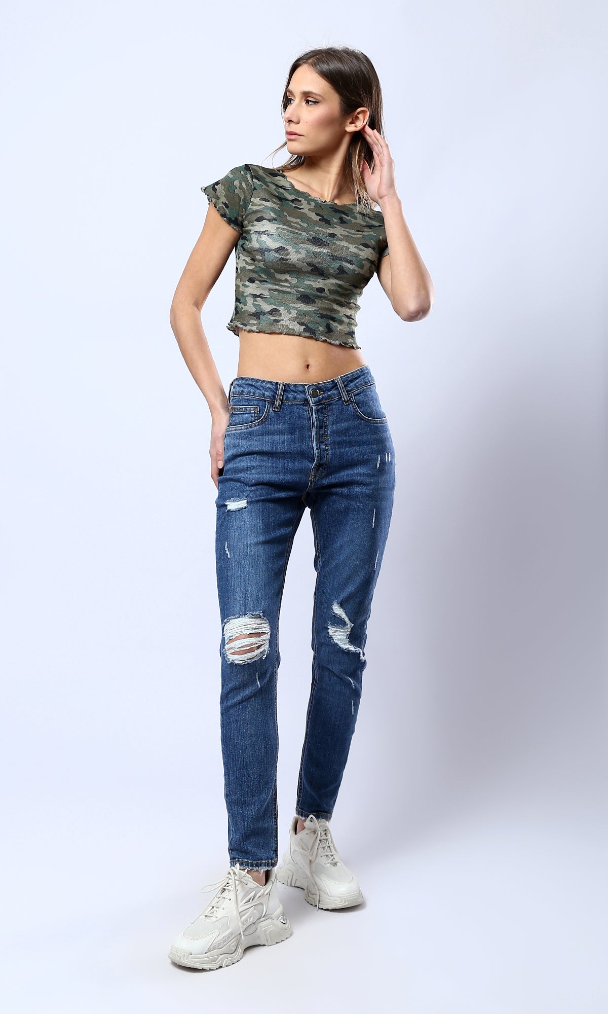 O182214 Standard Blue Casual Ripped Skinny Jeans