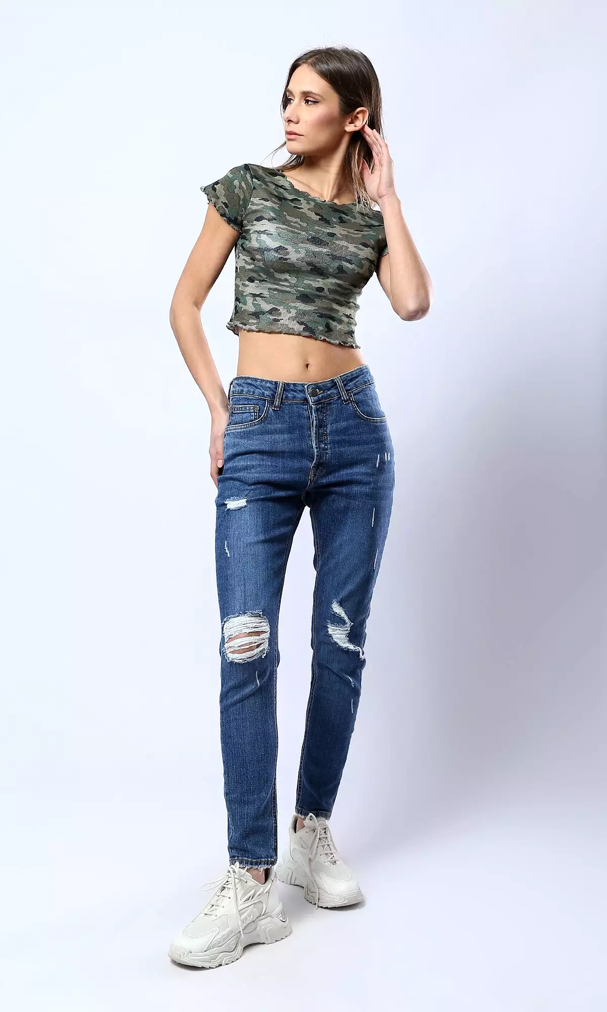 O182214 Standard Blue Casual Ripped Skinny Jeans