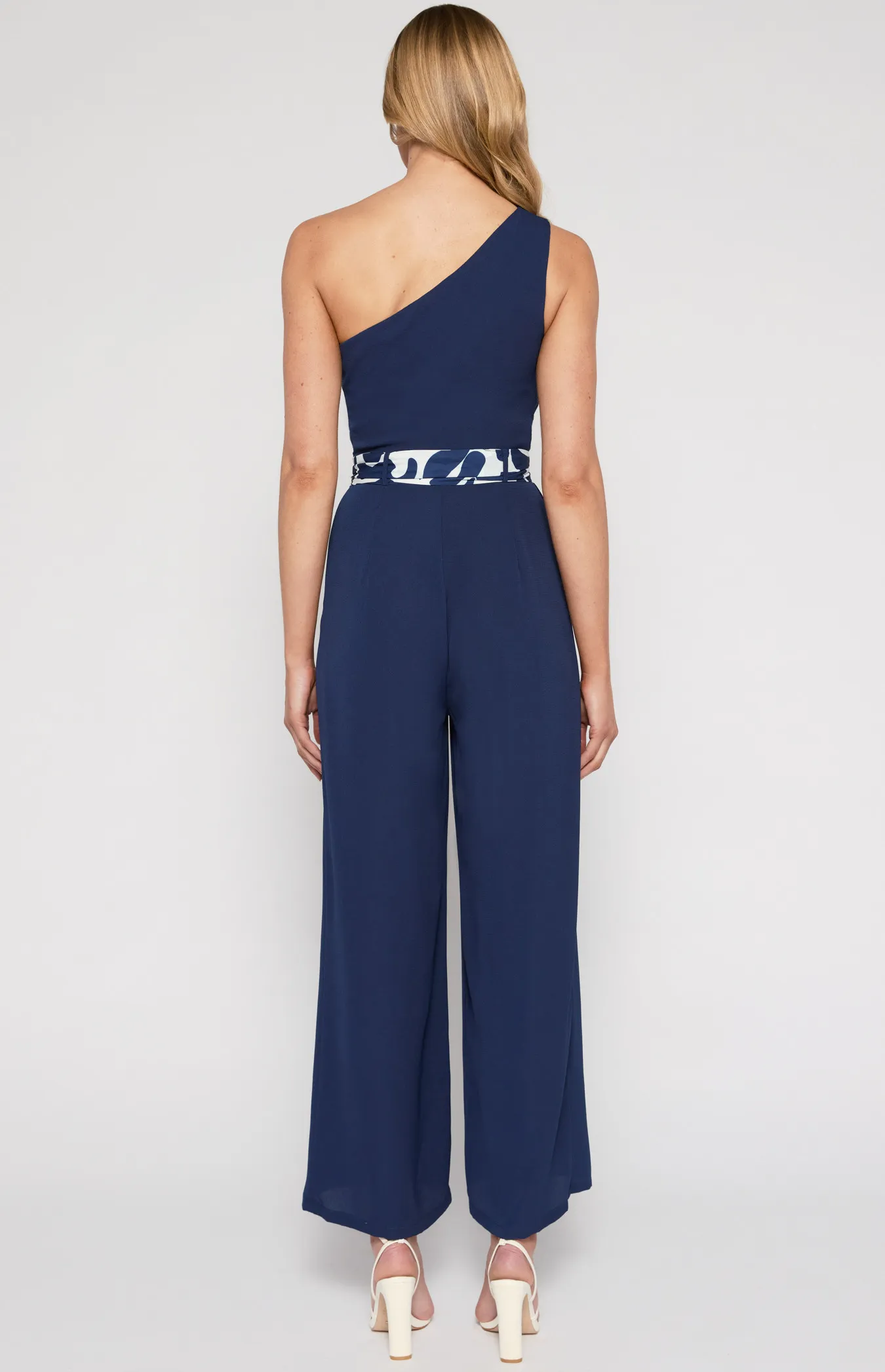  One Shoulder Jumpsuit with Contrast Printed Belt (SJP579A)